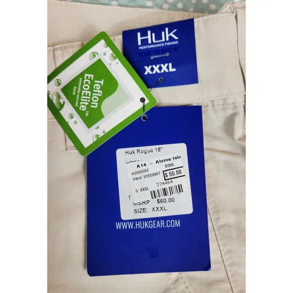 Huk Rogue 18 Performance Fishing Shorts Mens XXXL Bone Beige Nylon H2000083 NWT - Picture 4 of 10